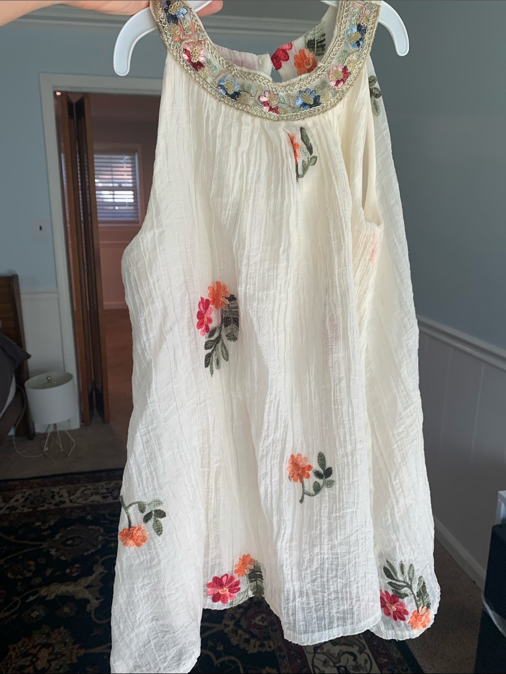 Embroidered Cream Floral Halter Dress